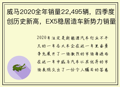 威马2020全年销量22,495辆，四季度创历史新高，EX5稳居造车新势力销量榜首